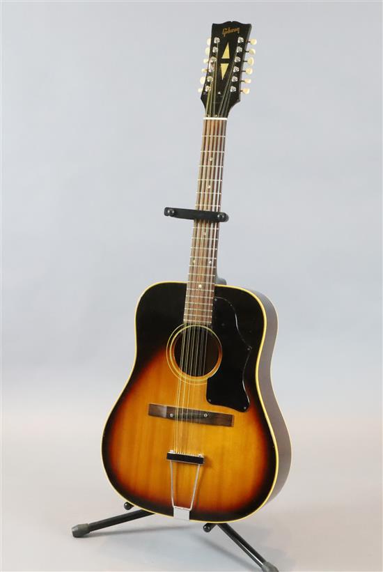 A Gibson B-45-12 square shoulder 12 string acoustic guitar, serial number 948958, c.1968, with hard case